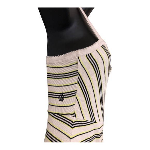 Volcom soft knit neon green black stripe skater style fit & flare dress size S - Picture 5 of 10